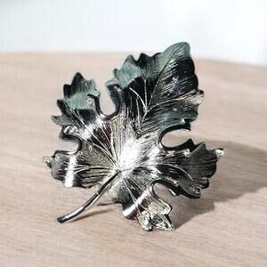 Maple Leaf Brooch Silver Tone Textured Metal - Nature Inspired Classic Elegance